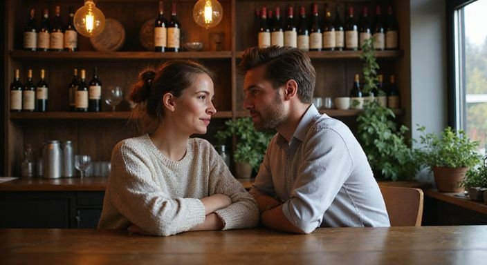 Ein Paar genießt einen entspannten Moment in einer Weinbar. Ein Paar genießt einen entspannten Moment in einer Weinbar