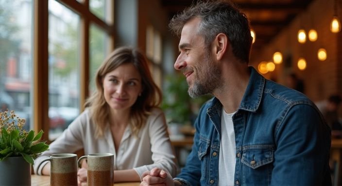 Ein Paar führt ein intimes Gespräch in einem Café