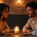 Ein Paar genießt ein intimes Abendessen in einem gemütlichen Restaurant