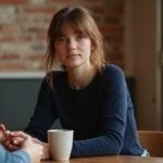 Sexkontakt Hessen: Erotische Treffen diskret und unverbindlich finden. Eine junge Frau sitzt entspannt in einem Café und lächelt