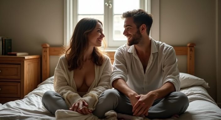 Ein Paar in fantasievollen Kostümen teilt einen fröhlichen Moment. Ein Paar in fantasievollen Kostümen teilt einen fröhlichen Moment
