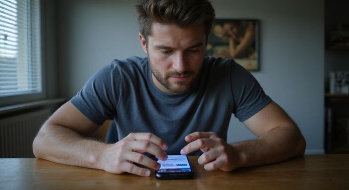 Eine Person betrachtet entspannt mit ihrem Smartphone Massagedienste. Eine Person betrachtet entspannt mit ihrem Smartphone Massagedienste und sucht Sexkontakte Niederösterreich.
