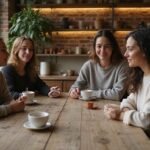 Eine Gruppe von Frauen genießt entspanntes Gespräch in einem Café