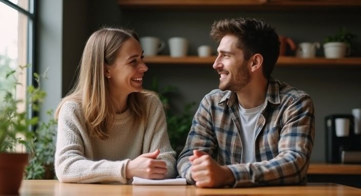 Ein Paar diskutiert vertraulich über Sicherheit beim Online Dating