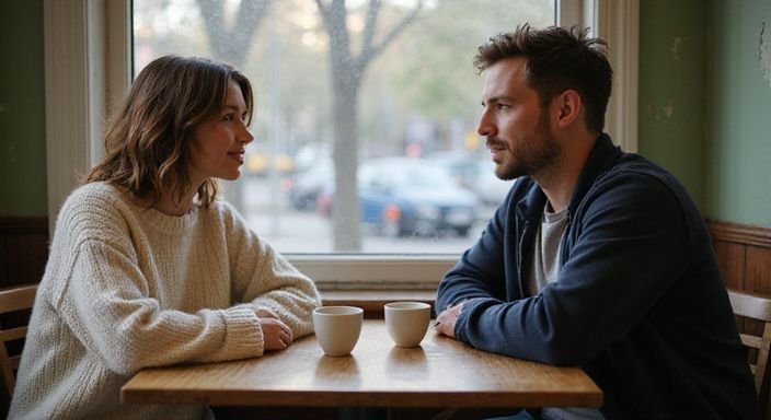 Eine junge Frau und ein Mann sitzen in einem gemütlichen Café