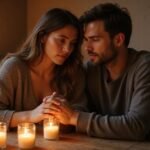 Ein Paar sitzt nah beieinander in einem gemütlichen Raum