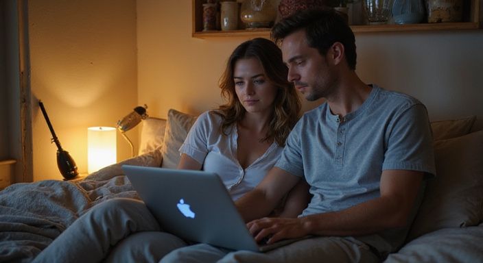 Ein Mann und eine Frau teilen einen intimen, konzentrierten Moment. Ein Mann und eine Frau teilen einen intimen, konzentrierten Moment.