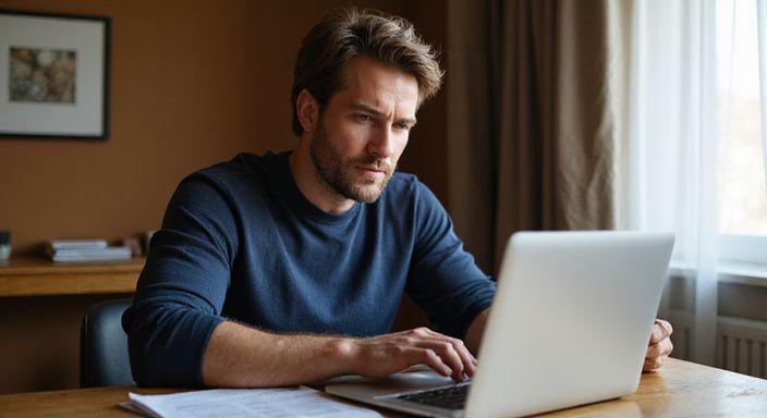 Ein nachdenklicher Mann arbeitet konzentriert an seinem Laptop. Ein nachdenklicher Mann arbeitet konzentriert an seinem Laptop und suche sexkontakt in Burgenland.