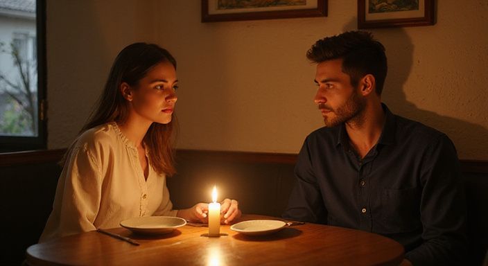 Ein Paar sitzt an einem kleinen Tisch in einem Restaurant. Ein Paar sitzt an einem kleinen Tisch in einem Restaurant und wollen sexkontakt in Burgenland.