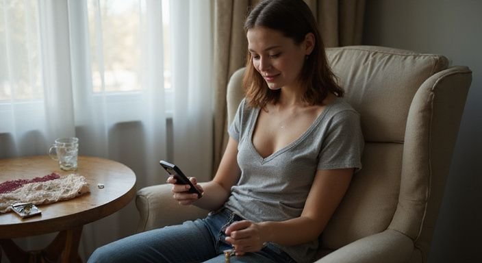 Eine junge Frau sitzt entspannt in einem Sessel und lächelt. Eine junge Frau sitzt entspannt in einem Sessel und lächelt.