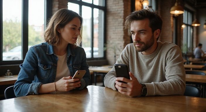 Ein Paar in einem Café unterhält sich über Videoanruf. Ein Paar in einem Café unterhält sich über Videoanruf und wollen sexkontakt in Rheinland-Pfalz.