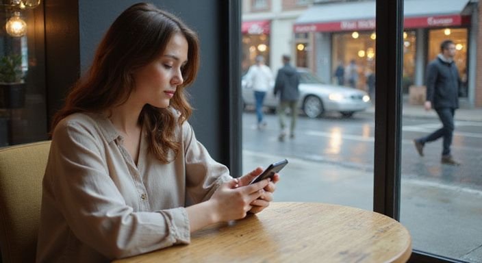Eine junge Frau sitzt nachdenklich in einem urbanen Café. Eine junge Frau sitzt nachdenklich in einem urbanen Café und suche sexkontakt in Sachsen-Anhalt.