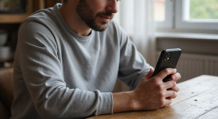 Eine Person scrollt konzentriert durch eine Dating-App auf ihrem Smartphone. Eine Person scrollt konzentriert durch eine Dating-App für sexkontakt in Sachsen-Anhalt auf ihrem Smartphone.