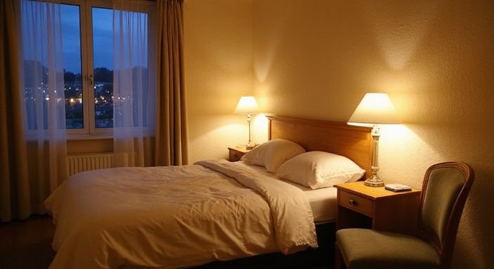 Ein bescheidenes Hotelzimmer in Erfurt mit gemütlicher Atmosphäre. Ein bescheidenes Hotelzimmer in Erfurt mit gemütlicher Atmosphäre.