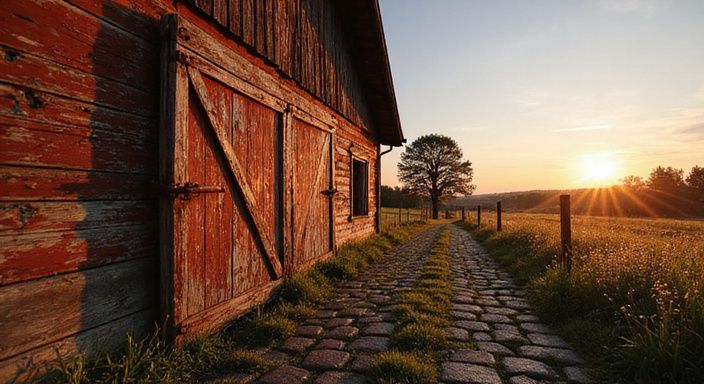 Eine verwitterte Scheune in der brandenburgischen Landschaft erzählt Geschichten. Eine verwitterte Scheune in der brandenburgischen Landschaft erzählt Geschichten.