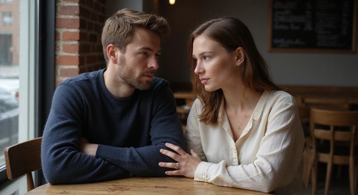 Ein Paar sitzt in einem Café und teilt einen intimen Moment. Ein Paar sitzt in einem Café und teilt einen intimen Moment und wollen sexkontakt in Hamburg.