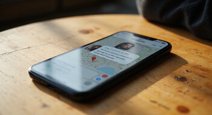 Eine Smartphone-Chatunterhaltung in einer Dating-App für sexkontakt in Sachsen mit Standortkarte.