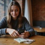 Sexkontakt Schleswig-Holstein: Frauen finden für diskrete Treffen und Abenteuer Eine Frau lächelt entspannt, während sie Geld an einem Tisch übergibt