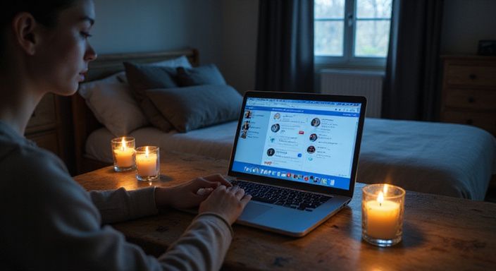 Ein MacBook Pro auf einem alten Schreibtisch in einem Schlafzimmer.