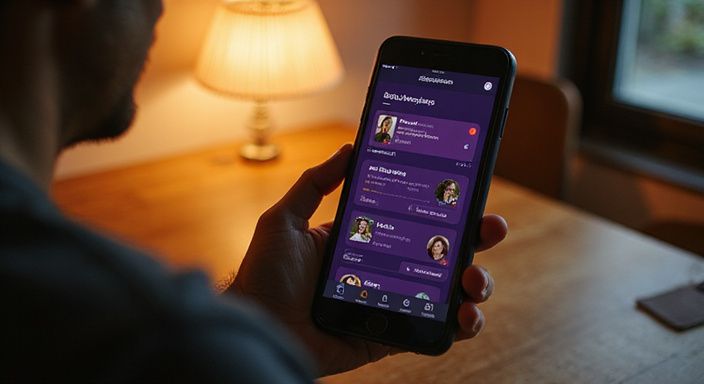 Ein Mensch hält ein Smartphone mit einer Dating-App für BDSM-Dating in der Hand.