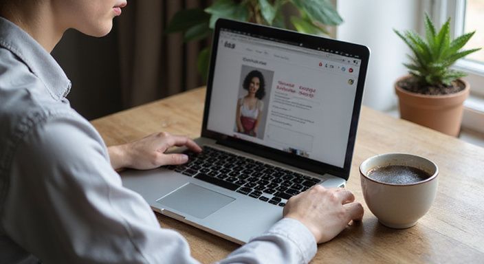 Ein minimalistischer Schreibtisch mit Laptop, Kaffee und einer Pflanze.