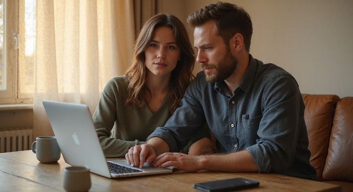 Ein Paar konzentriert sich auf Videochat bei einem vertraulichen Gespräch.