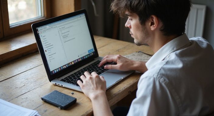 Eine Person überprüft ihre Identität über ein Laptop im Homeoffice.