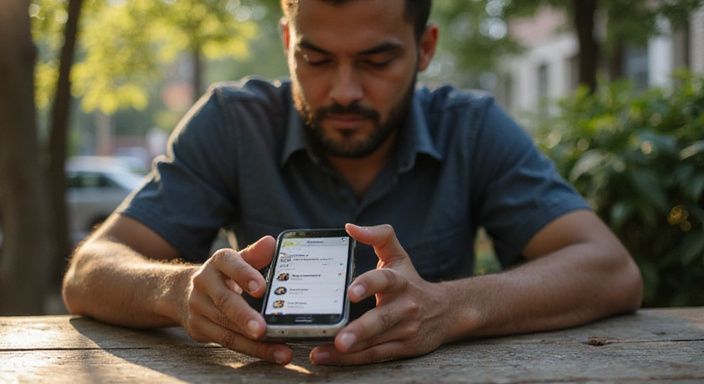 Eine Person studiert konzentriert eine Dating-App für flirt kontakt in Deutschland auf ihrem Smartphone.