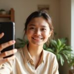 Online flirten in der Schweiz: Tipps für erfolgreiche Kontakte Die Person lächelt authentisch in einem lässigen, beigen Hemd