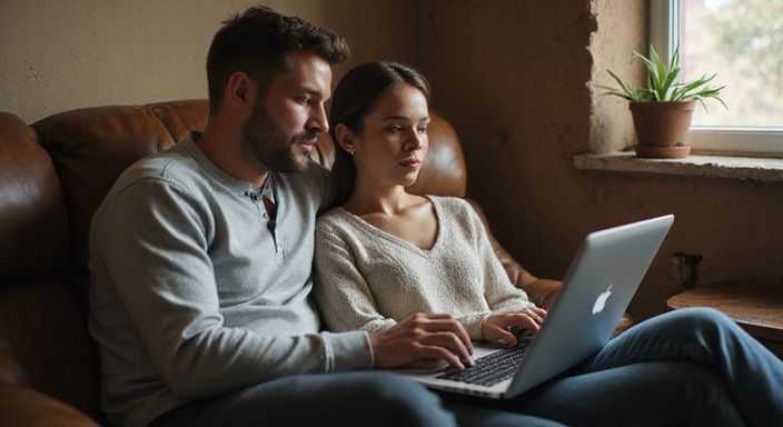Ein Paar plant diskrete Treffen über eine Dating-App für sexkontakt in Graubünden auf ihrem Laptop.