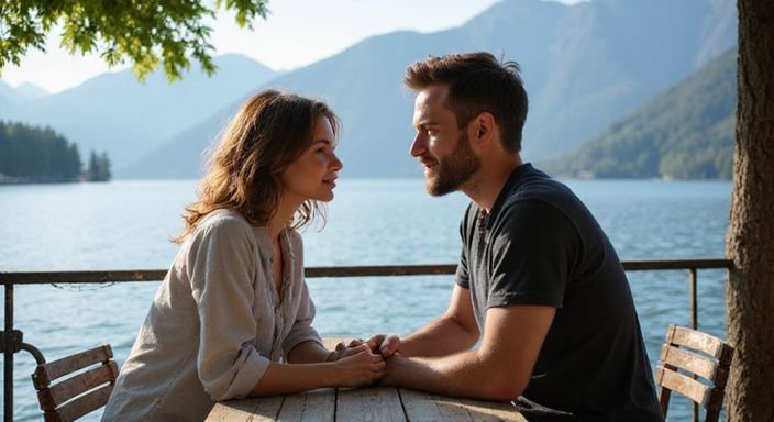 Ein Paar sitzt entspannt in einem Café am Lago di Lugano. Ein Paar sitzt entspannt in einem Café am Lago di Lugano und wollen sexkontakt in Tessin.