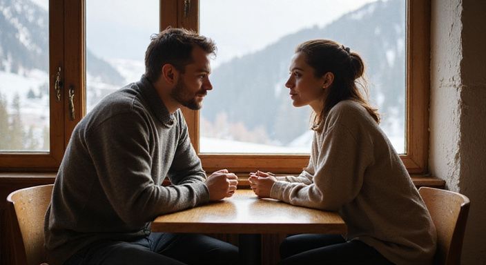 Zwei Erwachsene führen ein entspanntes Gespräch über sexkontakt in Wallis in einem Café.