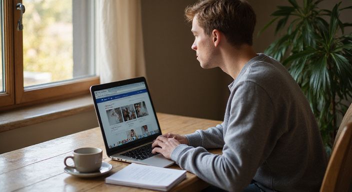 Eine Person studiert konzentriert auf ihrem Laptop an einem Holztisch und suche sexkontakt in Wallis.