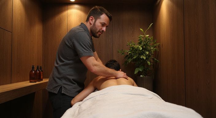 Ein Massagesession in einem privaten, einladenden Studio mit professionellem Masseur.