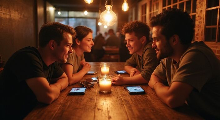 Eine Gruppe junger Erwachsener genießt Zeit in einer Cocktailbar.