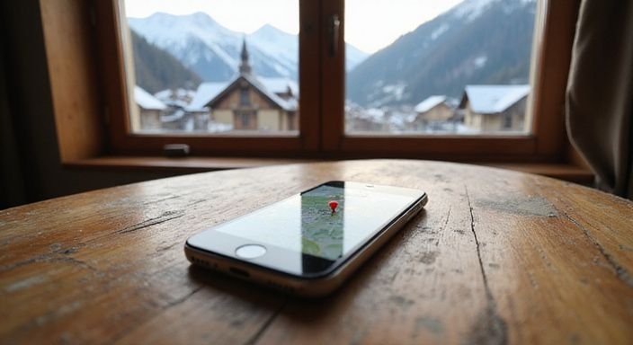 Ein Smartphone liegt auf einem verwitterten Eichentisch mit einer Dating-App. Ein Smartphone liegt auf einem verwitterten Eichentisch mit einer Dating-App für Sexkontakte in Tirol .
