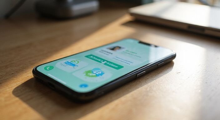 Ein Smartphone zeigt eine Dating-App für sextreffen in Freiburg mit Sicherheitsmerkmalen auf dem Bildschirm.