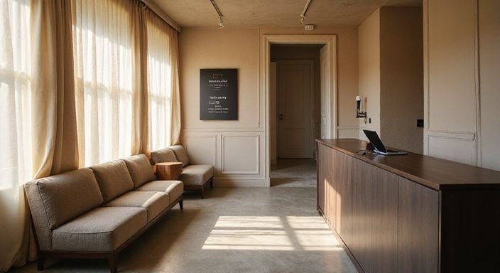 Eleganter Empfangsbereich eines Massage-Salons mit modernem Design. Eleganter Empfangsbereich eines Massage-Salons mit modernem Design.