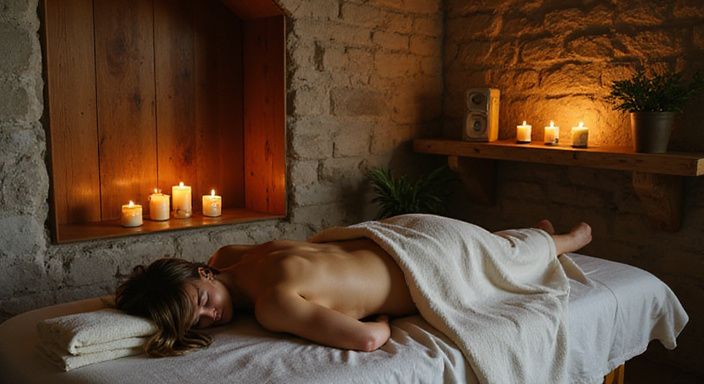 Eine entspannende Massage in einem historischen alpinen Studio.