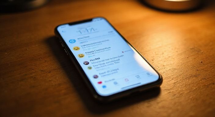 Ein Smartphone mit Nachrichtenbenachrichtigungen auf einem Holztisch. Ein Smartphone mit Nachrichtenbenachrichtigungen auf einem Holztisch.