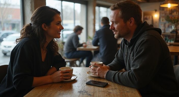 Ein Paar genießt einen intimen Moment in einem Café. Ein Paar genießt einen intimen Moment in einem Café.