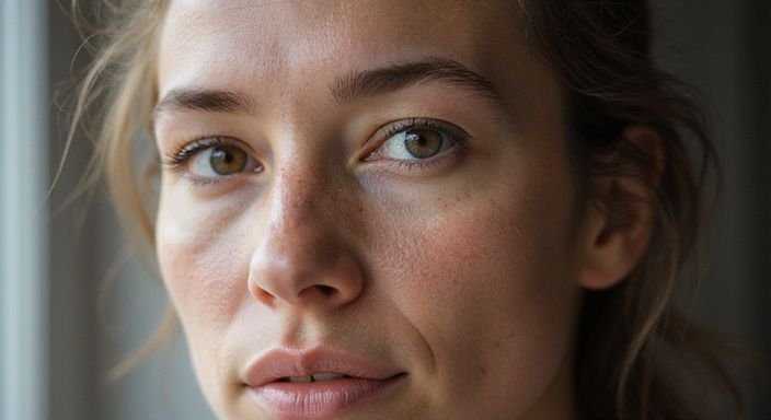 Nahaufnahme eines Einzelnen mit natürlichen Hauttexturen und emotionalem Ausdruck. Sexkontakt in Biel finden