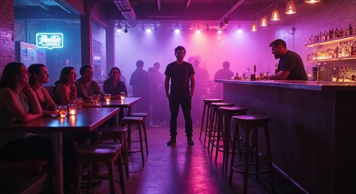 Eine Gruppe junger Leute genießt die Atmosphäre in einem Nachtclub. Eine Gruppe junger Leute genießt die Atmosphäre in einem Nachtclub.