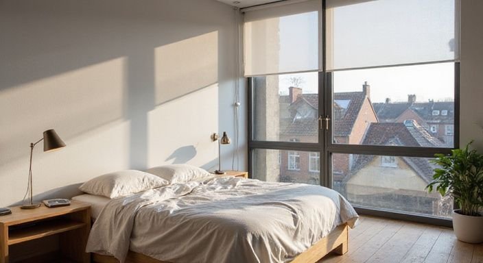 Ein unordentliches Schlafzimmer in einem modernen Hamburger Apartment. Ein unordentliches Schlafzimmer in einem modernen Hamburger Apartment.